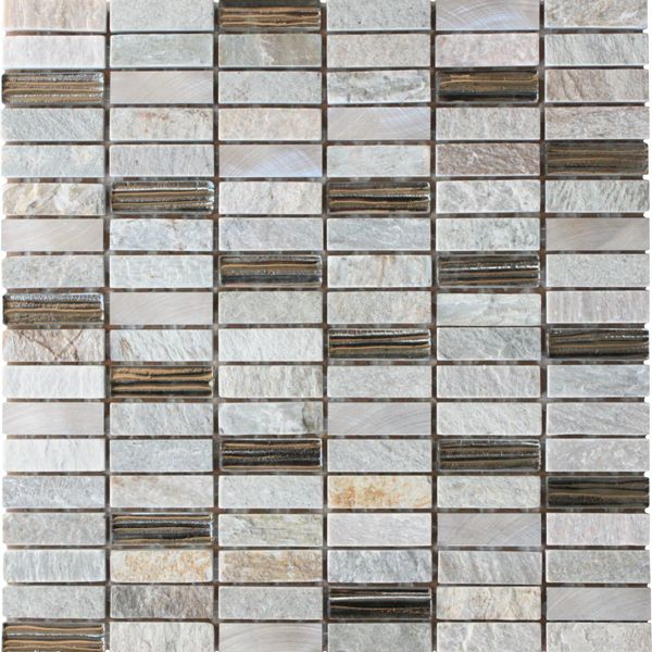 Flagstone Natural Stone, Glass &amp; Metal Mosaic 298 x 305mm