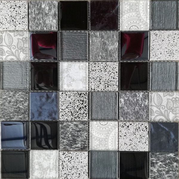 Manhattan Ink Jet Natural Stone &amp; Glass Mosaic 300 x 300mm