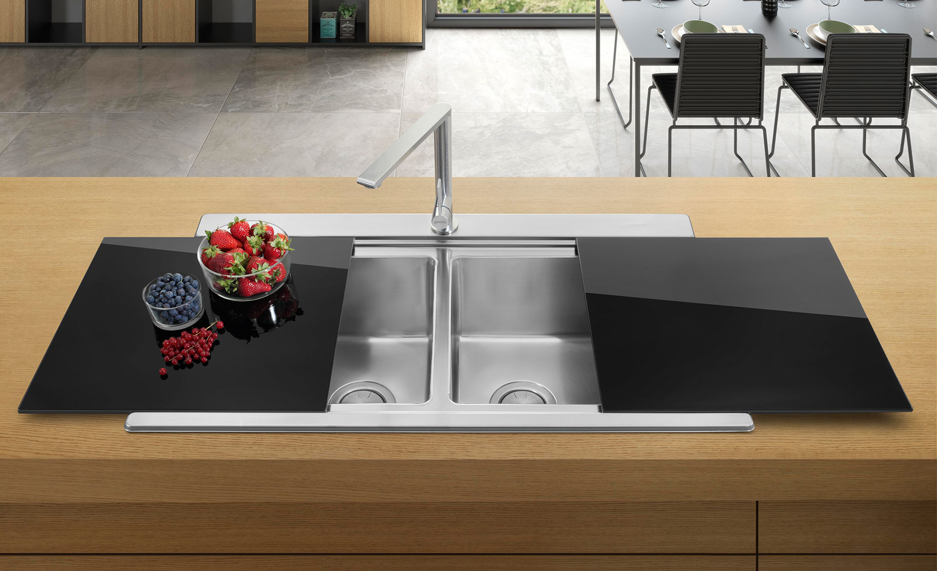 Smeg Mira Black Glass And Stainless Steel Sink Cover Set 407 X 446